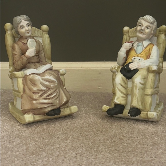 Handmade Other - Charming Elderly Couple Rocking Chair Figurines